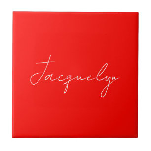 Azulejo Color Rojo Plain Elegante Nombre Minimalista Moder