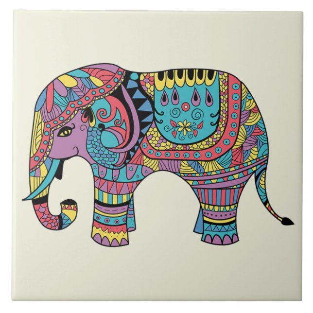Azulejo Color vibrante Mandala Elefante (Frente)