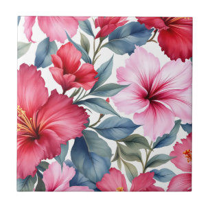 Azulejo Colorante de agua floral rosa rojo elegante