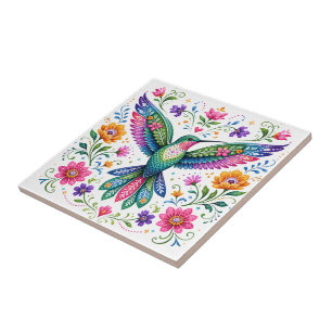 Azulejo Coloreado Arte Folclórico Colibrí