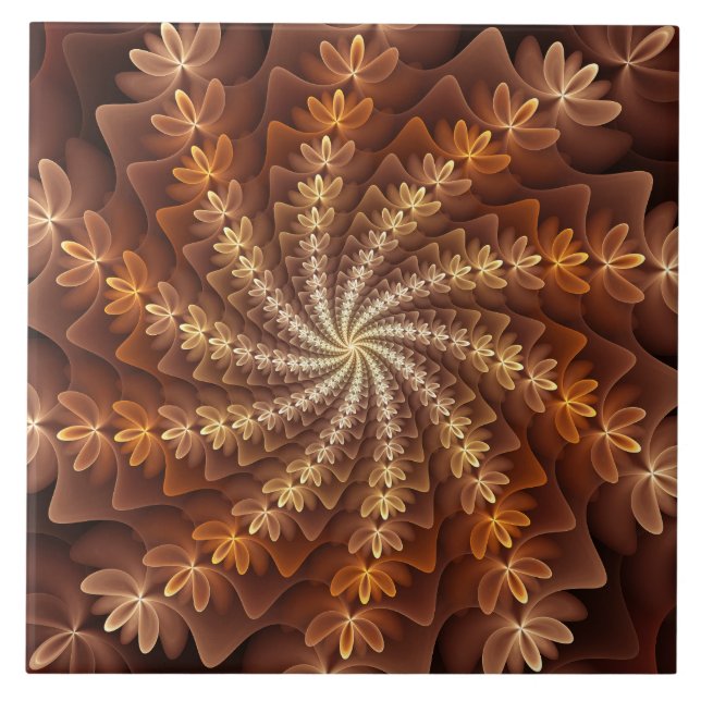 Azulejo Colores cálidos, patrón de arte fractal trippy mod (Frente)