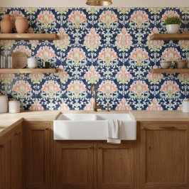 Azulejo Colores de agua Damask Navy Coral Green Decorativo