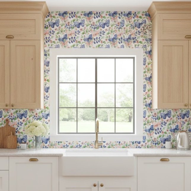 Azulejo Colores de agua vibrantes mariposas florales rosas (Subido por el creador)