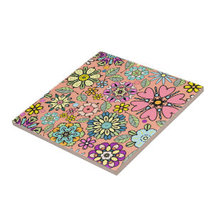 Azulejo Colores de flores retro de la temporada de primave