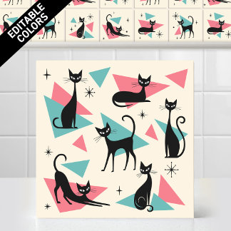 Azulejo Colores de gatos retro atómicos de los 50 totalmen