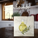 Azulejo Colores de la botella de aceite de oliva rústico d<br><div class="desc">Las aceitunas acuarelas y las ramas se diseñan en un fondo falso. A este diseño se le agregó una botella de aceite de oliva para darle un toque toscano. Combina y combina con otros azulejos para crear tu aspecto perfecto. 100% de satisfacción del cliente con "Zazzle" todos los días.</div>