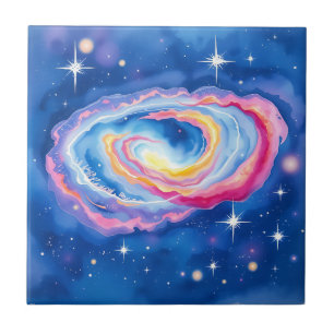 Azulejo Colores giratorios y coloridos de acuarela galaxia