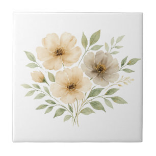 Azulejo Colores neutros grises beige Boho flores acuarela