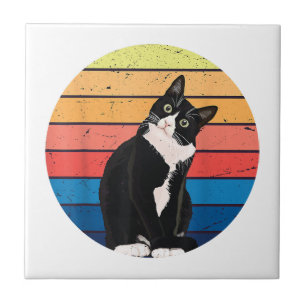 Azulejo Colores retro de regalo de gato de Tuxedo para ama