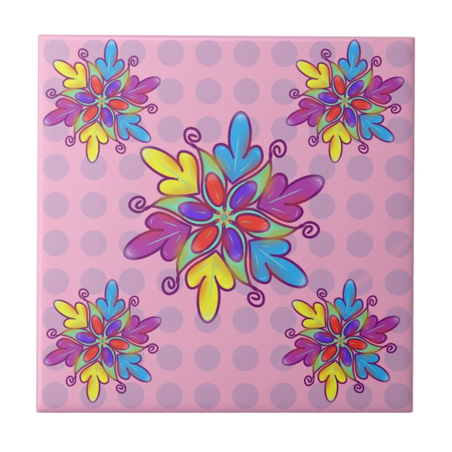 Azulejo Colorful Abstract Kaleidoscope Flower Pattern (Frente)