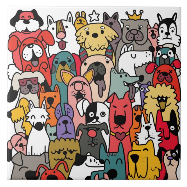 Azulejo Colorful dog doodles art (Frente)