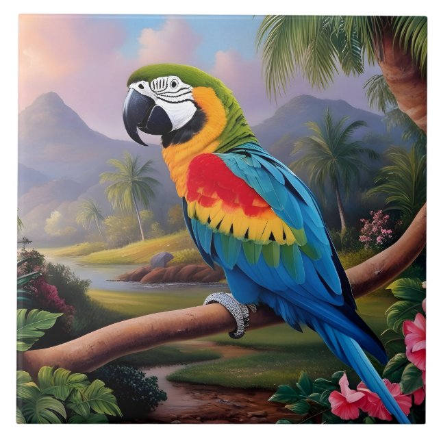 Azulejo Colorful Exotic Parrot Bird on the Branch  (Frente)