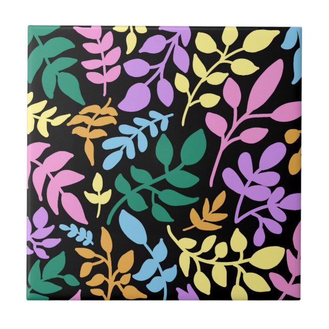 Azulejo Colorful foliage in black background (Frente)