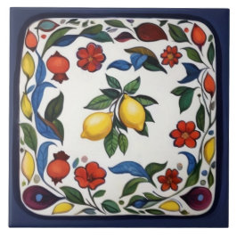 Azulejo Colorful Lemons Traditional Folk Floral