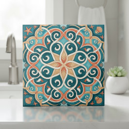 Azulejo Colorful Mediterranean Pattern Pat#6 Teal ID1195