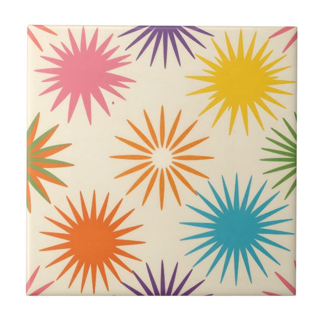 Azulejo Colorful Mid Century Starburst Pattern (Frente)
