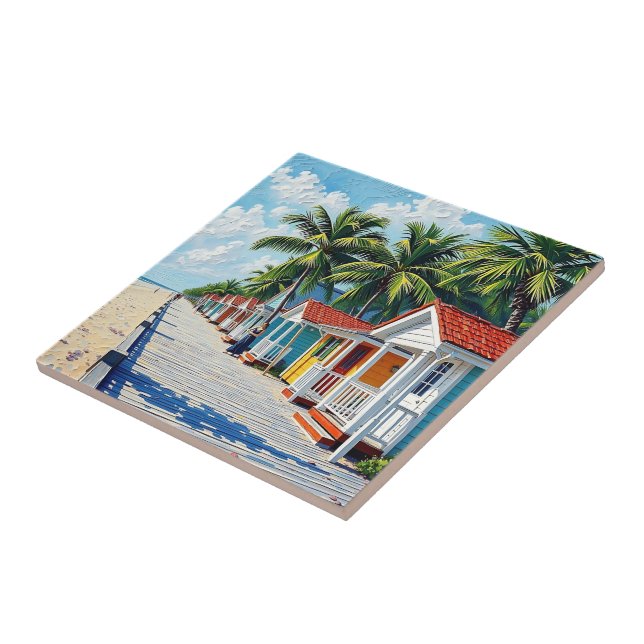 Azulejo Colorful Tropical Vibrant Beach Huts (Lado)