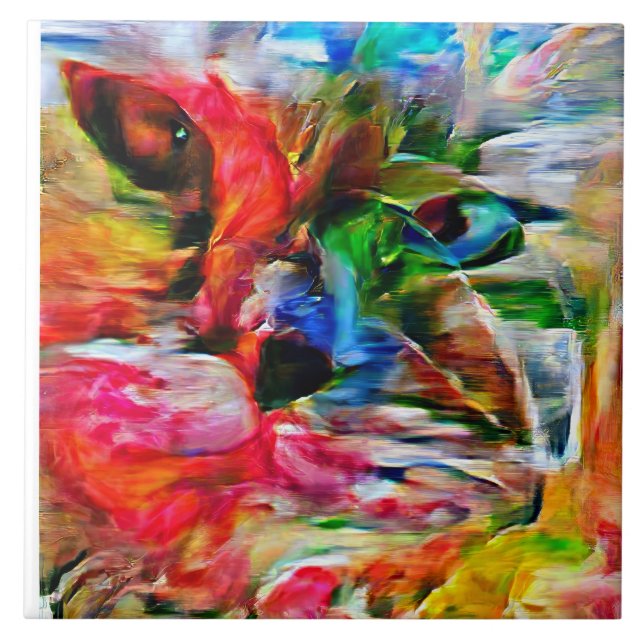 Azulejo Colorida abstracción de arte de gatos expresionist (Frente)