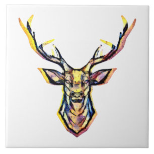 Azulejo Colorida acuarela Deer Head Art