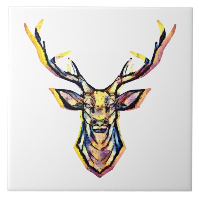 Azulejo Colorida acuarela Deer Head Art (Frente)