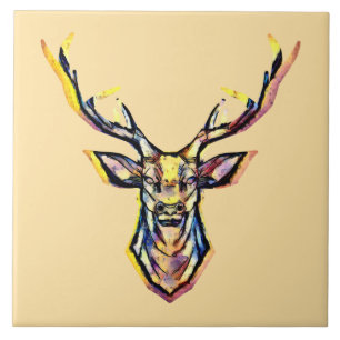 Azulejo Colorida acuarela Deer Head Art