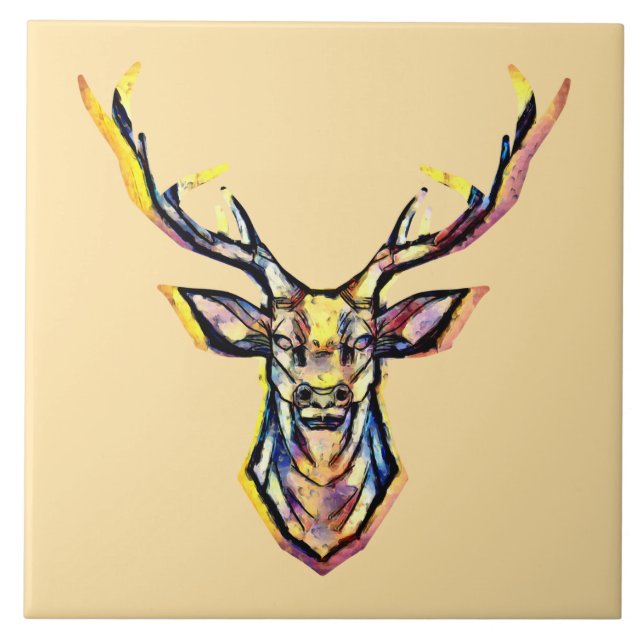 Azulejo Colorida acuarela Deer Head Art (Frente)