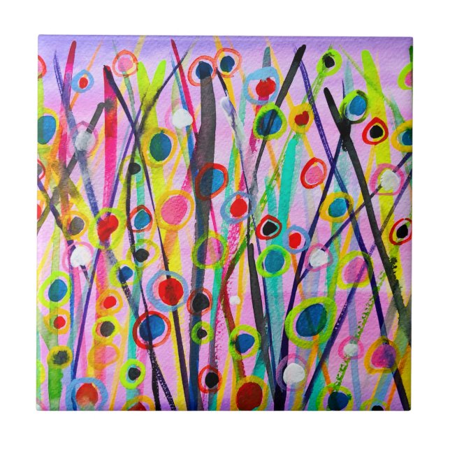 Azulejo colorida acuarela del paisaje de arte abstracto (Frente)