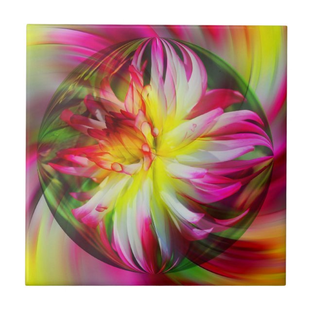 Azulejo Colorida Dahlia Floral Abstract Art (Frente)