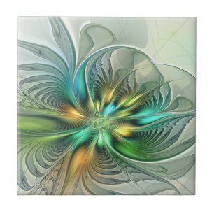 Azulejo Colorida Fantasía Moderna Abstracto Flor Fractal