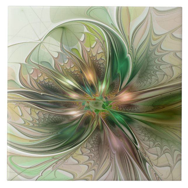 Azulejo Colorida Fantasía Moderna Resumen Fractal (Frente)
