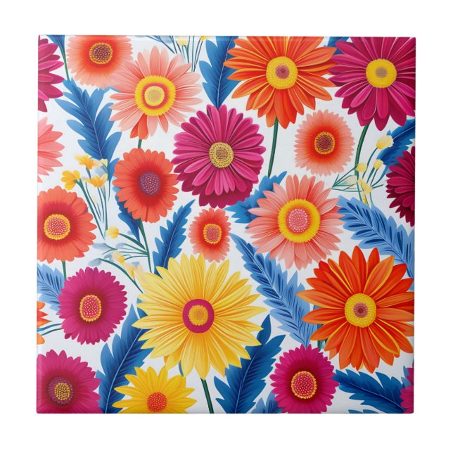 Azulejo Colorida Gerbera Daisies Floral (Frente)