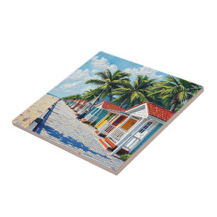 Azulejo Coloridas Cabañas Tropicales Vibrantes