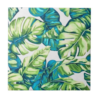 Azulejo Coloridas hojas tropicales de Banana y Monstera