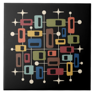 Azulejo Colorido Abstracto Atómico Retro Moderno de Mitad