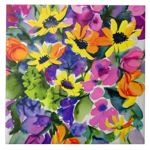 Azulejo Colorido acuarela Arte floral