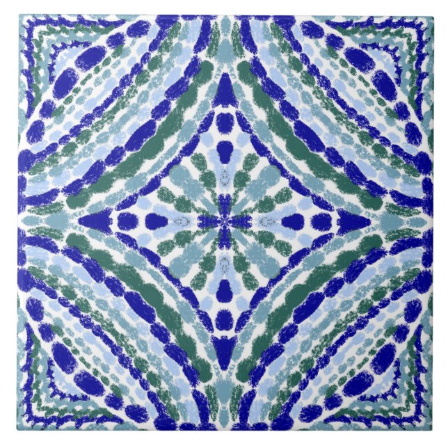 Azulejo Colorido artista azul verde mosaico-pintado a mano (Frente)