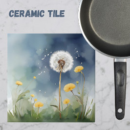 Azulejo Colorido Dandelion Watercolor Art