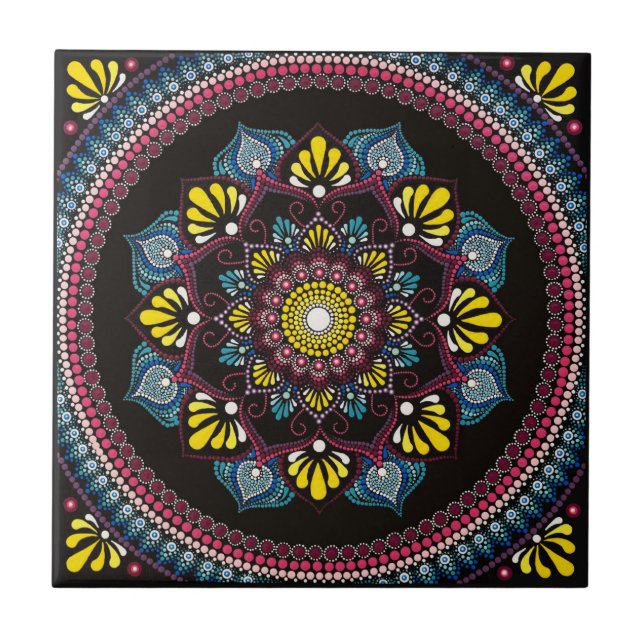 Azulejo Colorido Dot Art Mandala | Boho de geometría sagra (Frente)