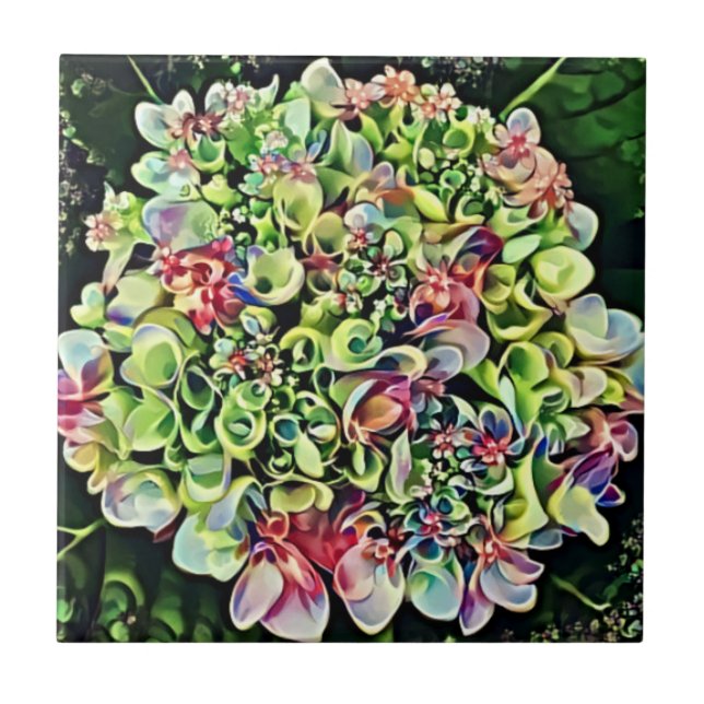 Azulejo Colorido Hydrangea Art Tile Trivet (Frente)