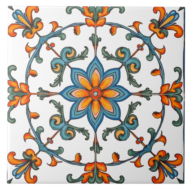 Azulejo Colorido, mediterráneo, mosaico, (Frente)