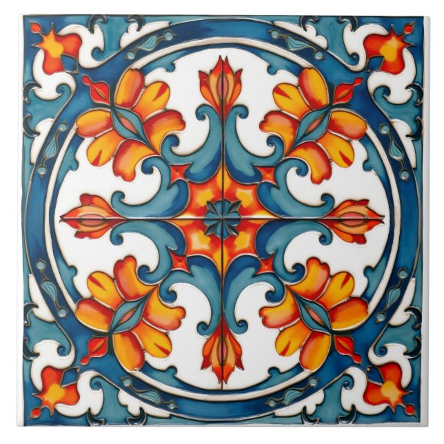 Azulejo Colorido, mediterráneo, mosaico, (Frente)