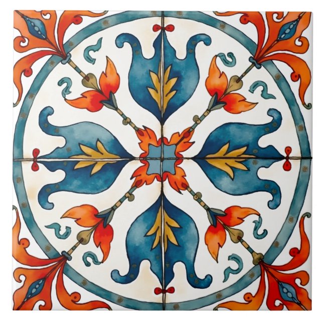 Azulejo Colorido, mediterráneo, mosaico, (Frente)
