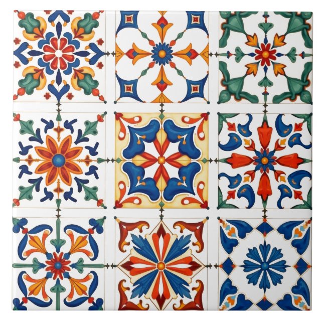 Azulejo Colorido, mediterráneo, mosaico, (Frente)