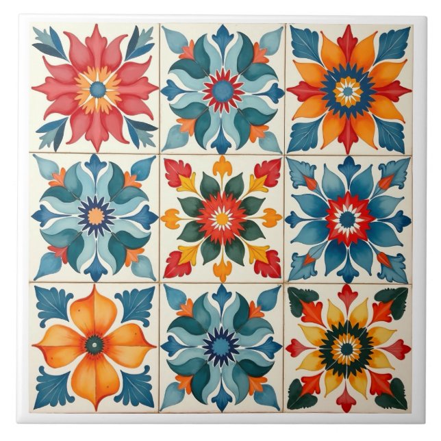 Azulejo Colorido, mediterráneo, mosaico, (Frente)