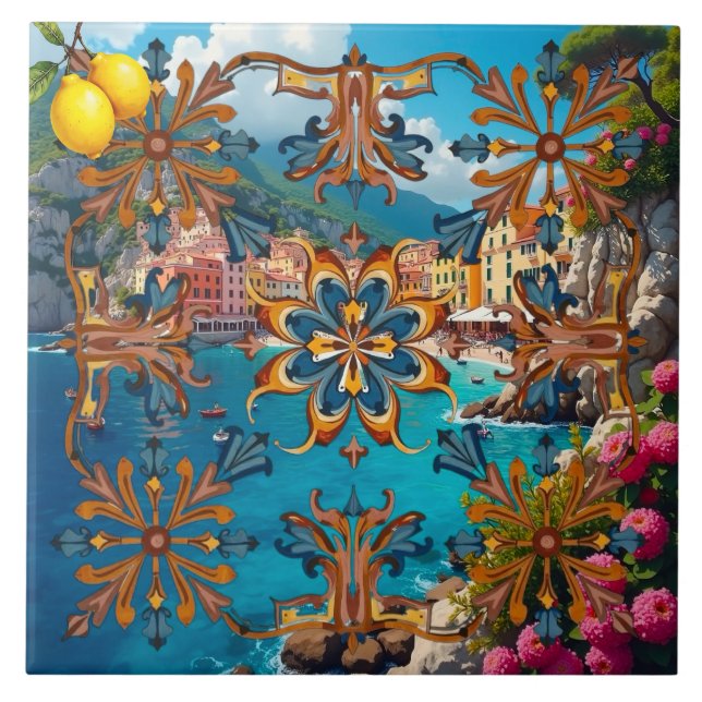 Azulejo Colorido, mediterráneo, mosaico, azul, neutro, (Frente)