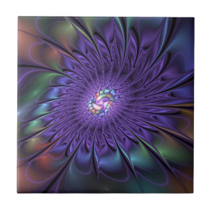 Azulejo Colorido Moderno Abstracto Fractal Floral de Moda