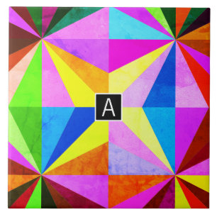 Azulejo Colorido Moderno Geométrico Multi-Color Monogram