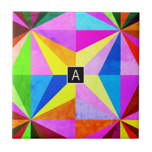 Azulejo Colorido Moderno Geométrico Multi-Color Monogram