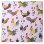 Azulejo Colorido Patrón de pollos y huevos acuarela púrpur<br><div class="desc">En esta bonita baldosa de cerámica se pueden observar las coloridas gallinas y huevos de las acuarelas. ¡Úsalo en tu cocina! Añade tu propio texto también. Avísame si quieres algo personalizado.</div>