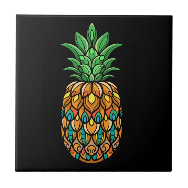 Azulejo colorido-piña-fruta-mandala-aislado (Frente)